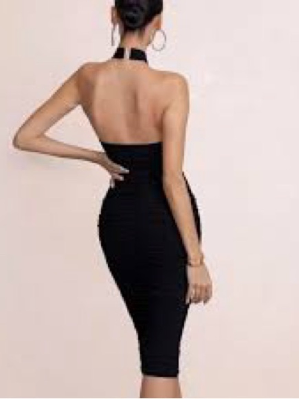 Club L London Black Backless Halter Bodycon Midi Dress